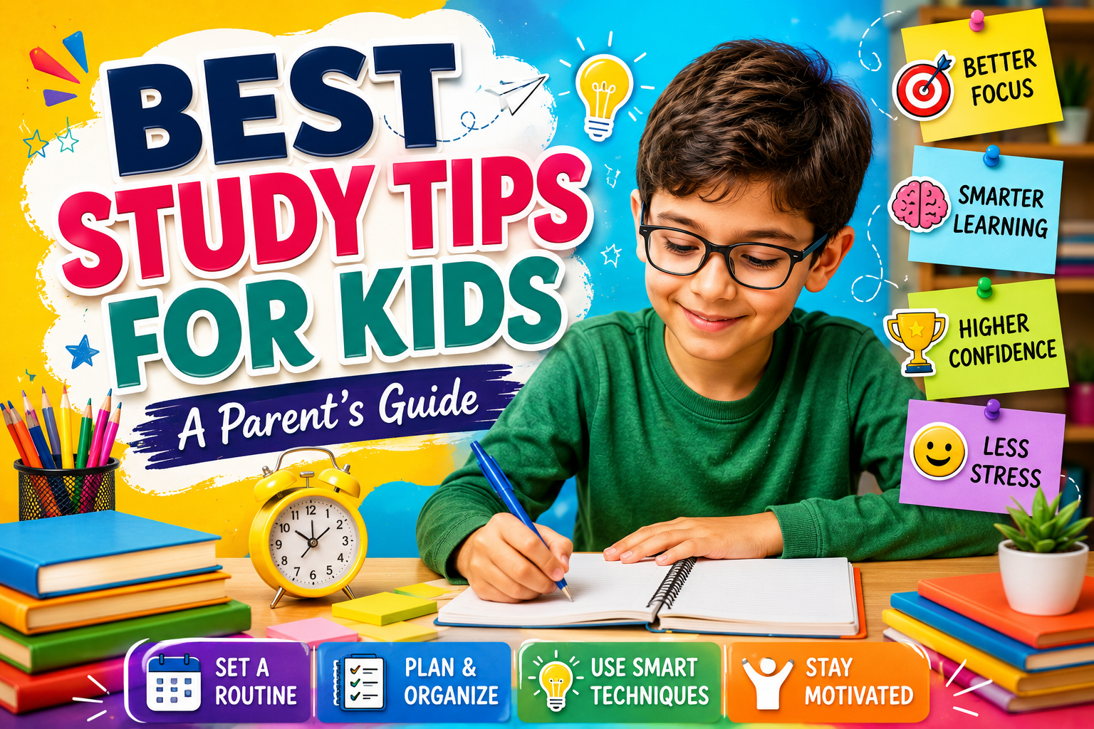 Best study tips for kids with a child studying at a desk