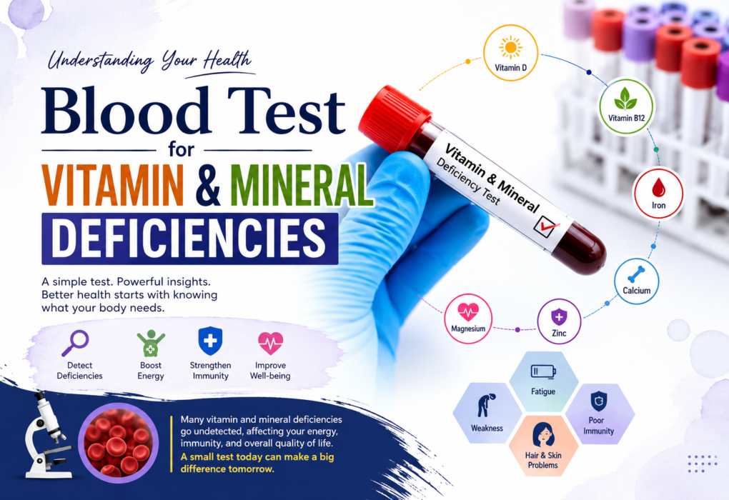 Blood Test for Vitamin & Mineral Deficiencies – lab blood sample testing vitamin D, B12, iron, calcium, magnesium, and zinc deficiencies